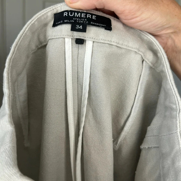 Rumere Linen wide leg pants mid rise cream colour sleek modern clasp closure - Picture 8 of 13